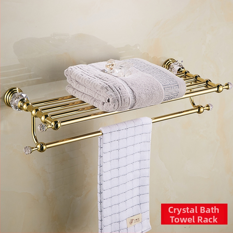 Europski stil, stalak za ručnik od nehrđajućeg čelika sa zlatim premazom i kristalnim setom – Le Jia, licencirana privatna oznaka (Materijal: nehrđajući čelik; Premaz: zlatni premaz; Brand: Le Jia; Licencirana privatna oznaka: Da)