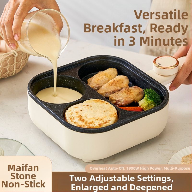 Elektrická panvica na omeletu so štyrmi otvormi, nepřilnavá vrstva, hliníková zliatina, 900W, 220V, sklenená pokrievka