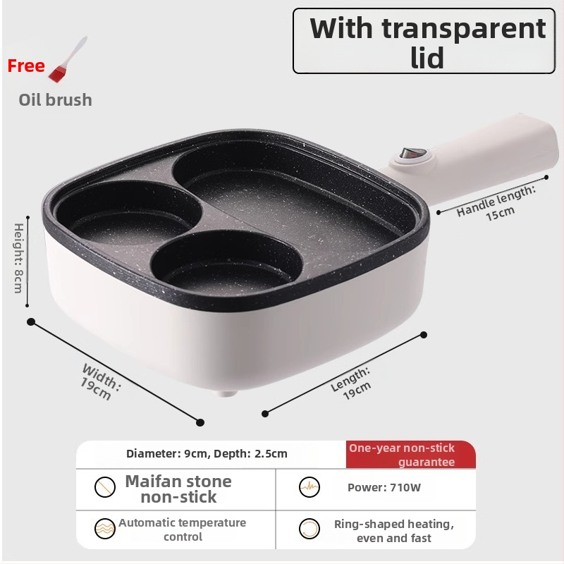 Elektrická panvica na omeletu so štyrmi otvormi, nepřilnavá vrstva, hliníková zliatina, 900W, 220V, sklenená pokrievka