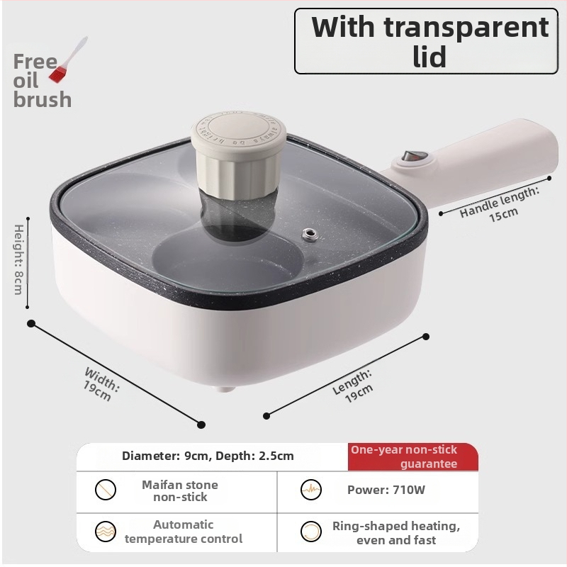 Elektrická panvica na omeletu so štyrmi otvormi, nepřilnavá vrstva, hliníková zliatina, 900W, 220V, sklenená pokrievka