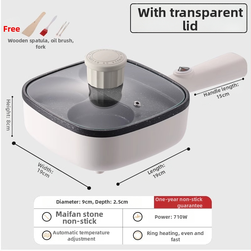 Elektrická panvica na omeletu so štyrmi otvormi, nepřilnavá vrstva, hliníková zliatina, 900W, 220V, sklenená pokrievka