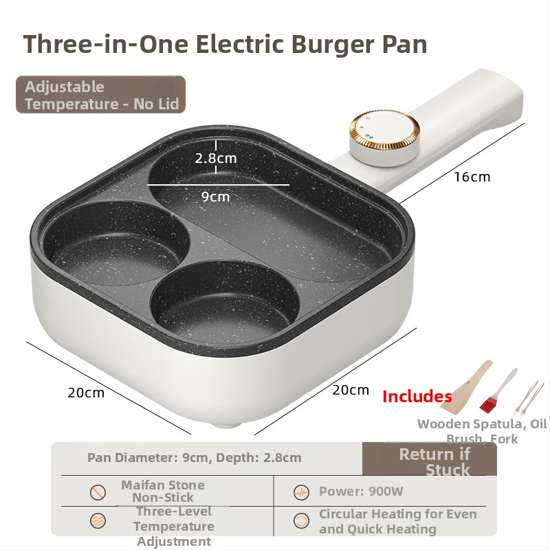 Elektrická panvica na omeletu so štyrmi otvormi, nepřilnavá vrstva, hliníková zliatina, 900W, 220V, sklenená pokrievka