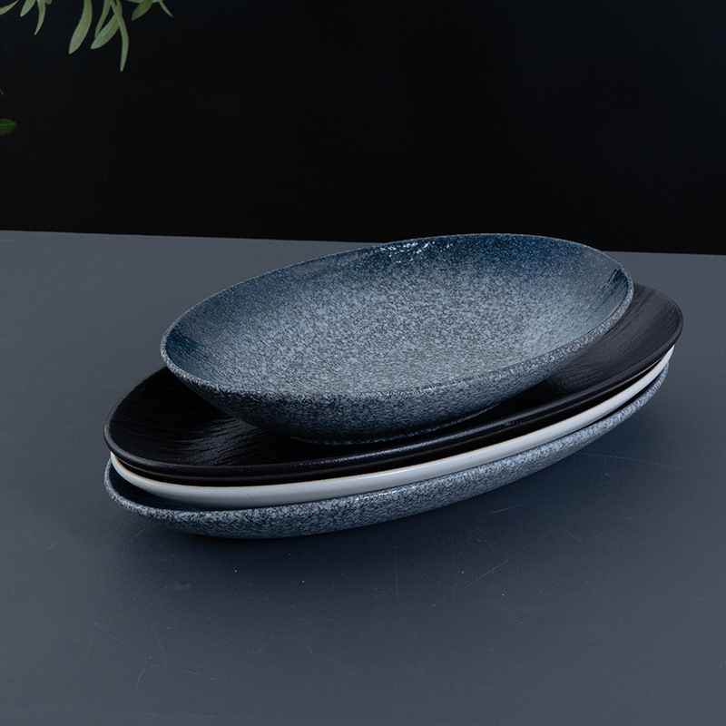 Farfurie de porțelan pentru mâncare occidentală, formă neregulată, suprafață glazurată, culoare solidă, compatibil cu microunde