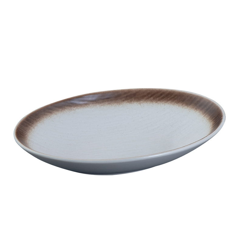 Farfurie de porțelan pentru mâncare occidentală, formă neregulată, suprafață glazurată, culoare solidă, compatibil cu microunde