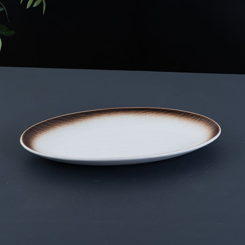 Farfurie de porțelan pentru mâncare occidentală, formă neregulată, suprafață glazurată, culoare solidă, compatibil cu microunde