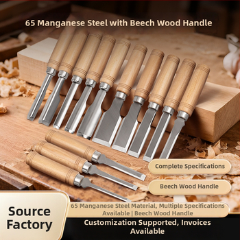 Set dlát pre stolárstvo s čepeľami z mangánovej ocele, rukoväť z buku – ploché a polkruhové dláta