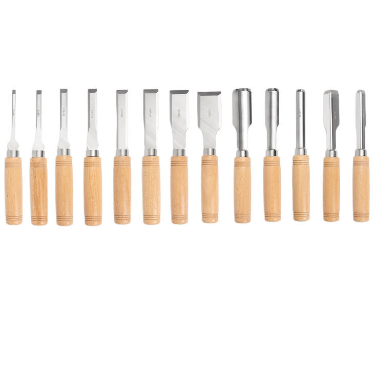 Комплект дървообработвателни резци с манганова стомана и дръжки от бук – плоски и полукръгли резци