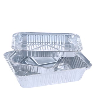 Aluminijska folijska posuda, debela i plitka za roštilj i pečenje, jednokratno pakiranje za dostavu hrane, mogućnost tiskanja logotipa sitotiskom, biološki razgradiva, nije prikladna za mikrovalnu pećnicu