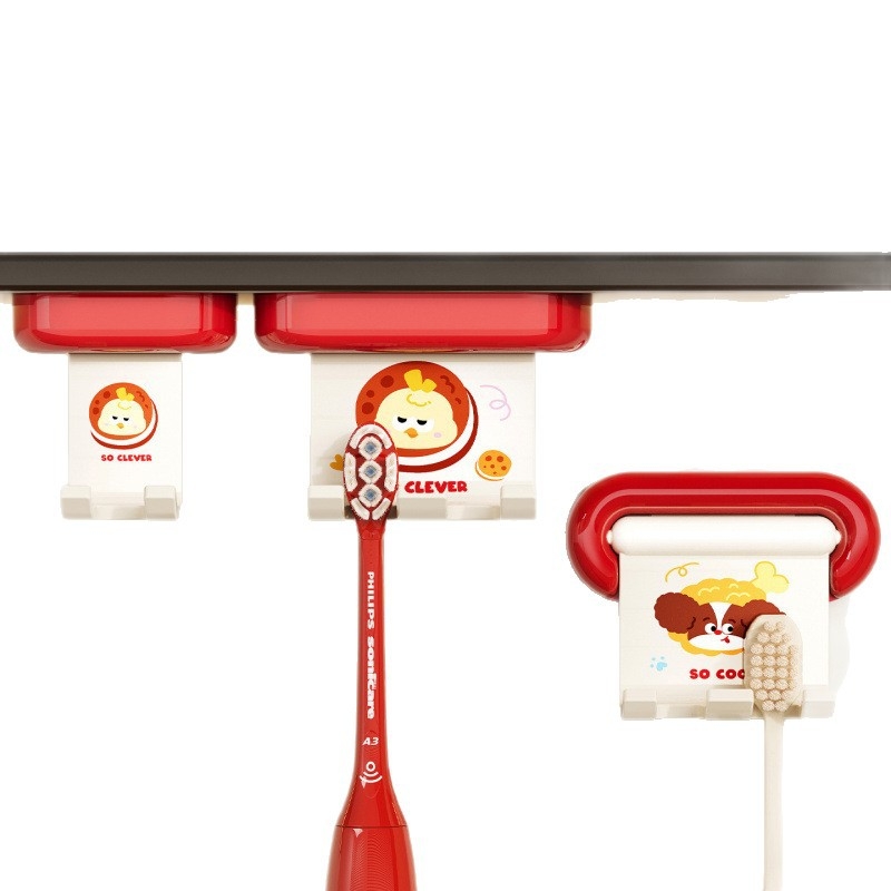 Suport pentru periuțe de dinți cu 2 compartimente, ABS, montaj pe perete fără găuri, depozitare pentru periute electrice, oglindă de baie încorporată