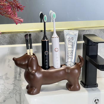 Držač četkice za zube – Sausage Dog, keramički, bez bušenja