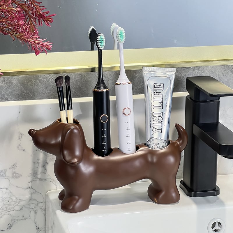Držač četkice za zube – Sausage Dog, keramički, bez bušenja