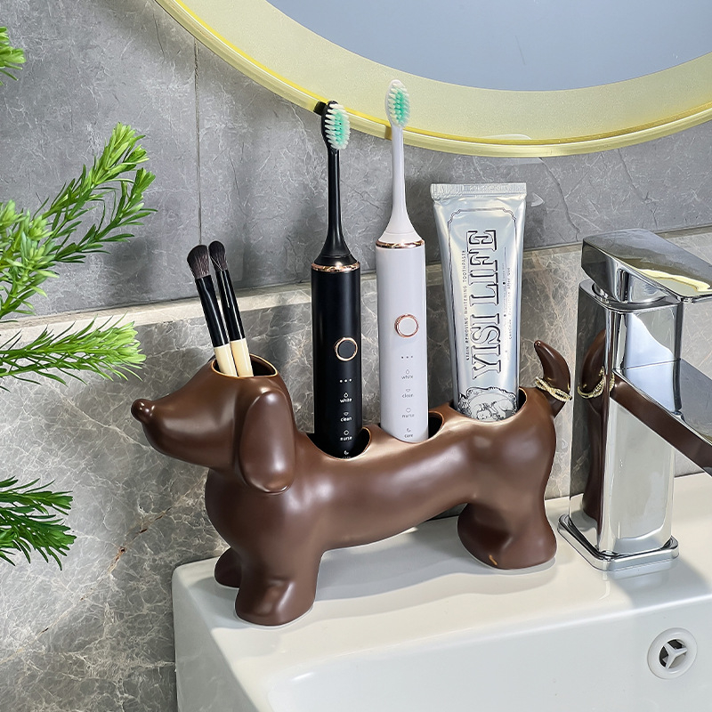 Držač četkice za zube – Sausage Dog, keramički, bez bušenja