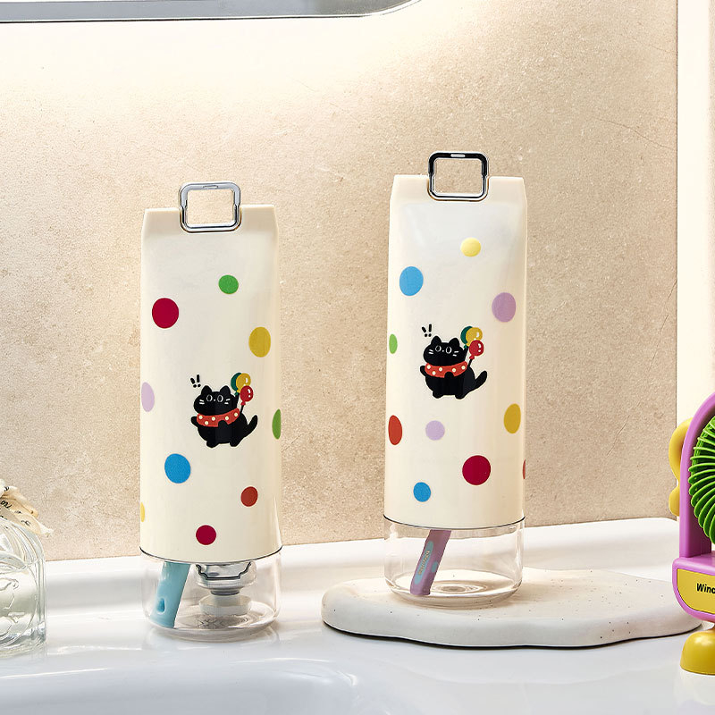 Putni držač za četkicu s čašom — plastični, skladištenje paste, mogućnost otiska logotipa, brend Selection