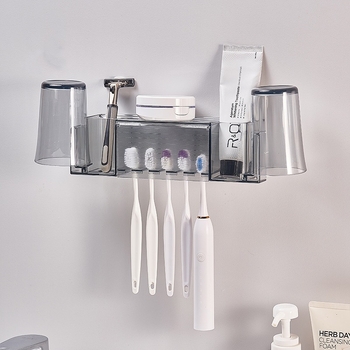 Držač za čašu za ispiranje uz mogućnost pohrane četkice za zube i paste za zube, plastični, zidni vakuumski nosač bez bušenja, KM 12019