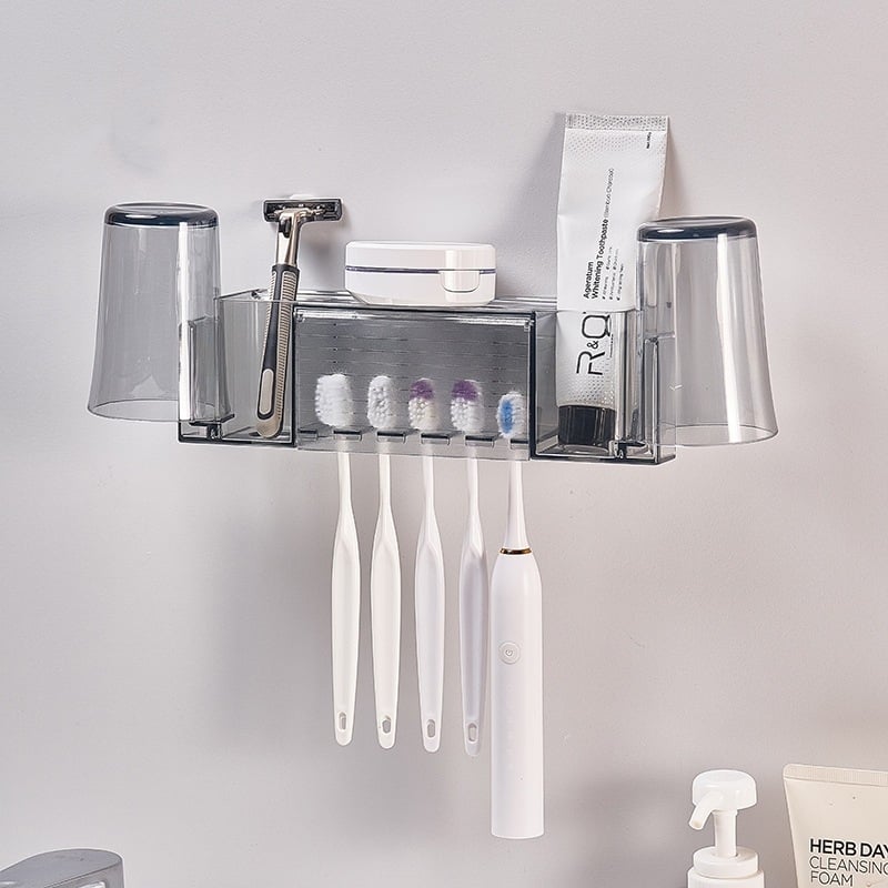 Držač za čašu za ispiranje uz mogućnost pohrane četkice za zube i paste za zube, plastični, zidni vakuumski nosač bez bušenja, KM 12019