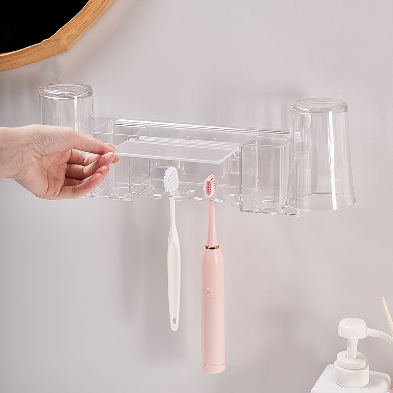 Držač za čašu za ispiranje uz mogućnost pohrane četkice za zube i paste za zube, plastični, zidni vakuumski nosač bez bušenja, KM 12019