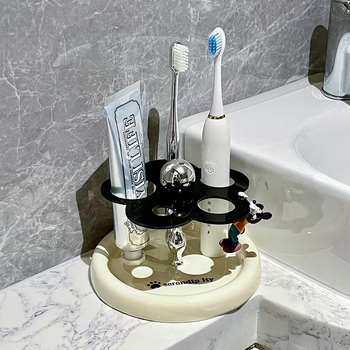 Držač četkica za zube s pohranom, plastični, montaža bez bušenja, baza za pastu