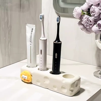 Držač četkica za zube s montažom bez bušenja, plastični, 2 pretince, model nlysj