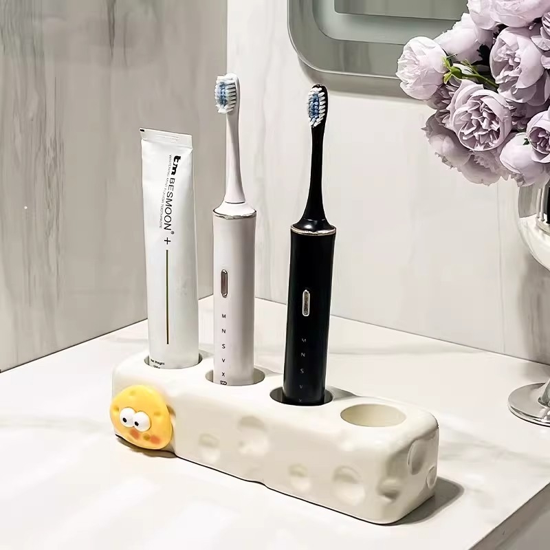 Držač četkica za zube s montažom bez bušenja, plastični, 2 pretince, model nlysj