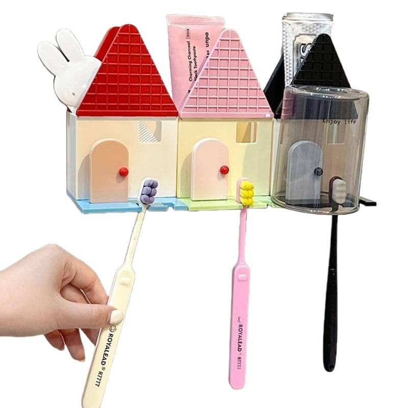 Dopamine Little House držač četkice za zube, zidni s usisnom čašom, bez bušenja, PP materijal, kupaonica