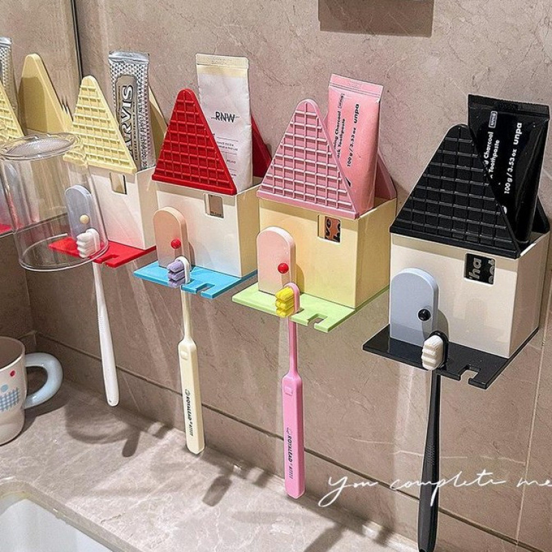 Dopamine Little House držač četkice za zube, zidni s usisnom čašom, bez bušenja, PP materijal, kupaonica