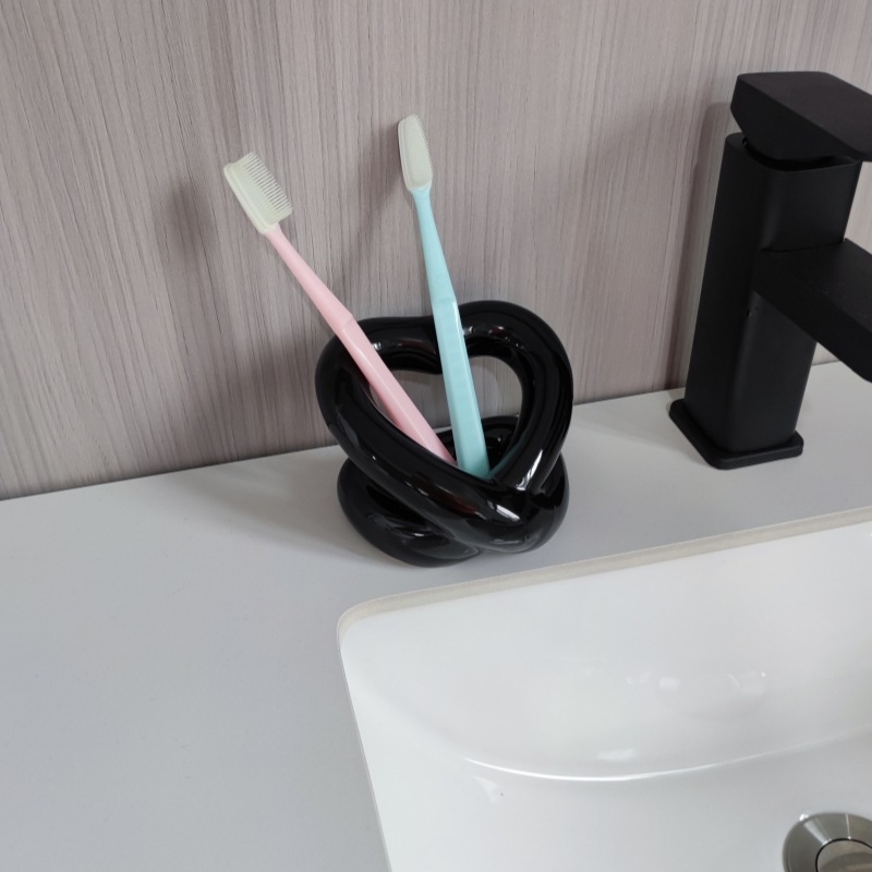 Keramički držač četkica za zube s unutarnjim prostorom za pohranu i suhim cvijećem, kupaonica – Leyouda