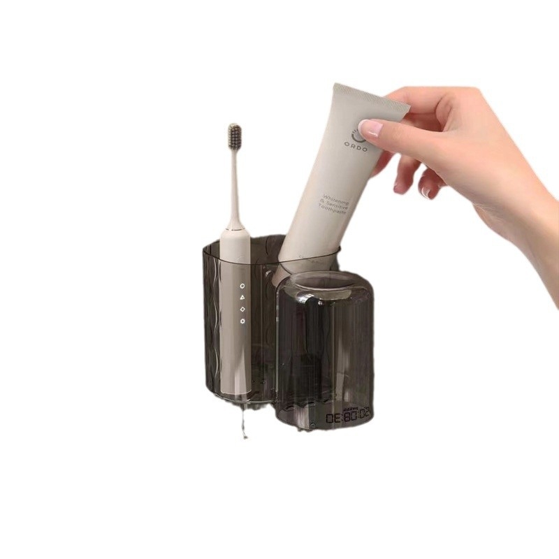 Zidni držač za čašice i četkice, plastični, lagani luksuzni dizajn, bez bušenja, s odvodenim pladnjem