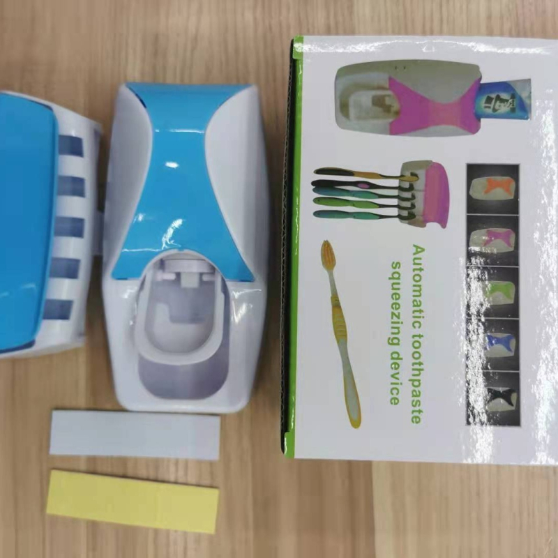 Držač četkica za zube s automatnim istiskanjem paste, plastični, pričvršćivanje usisnom čašom, tiskani logotip