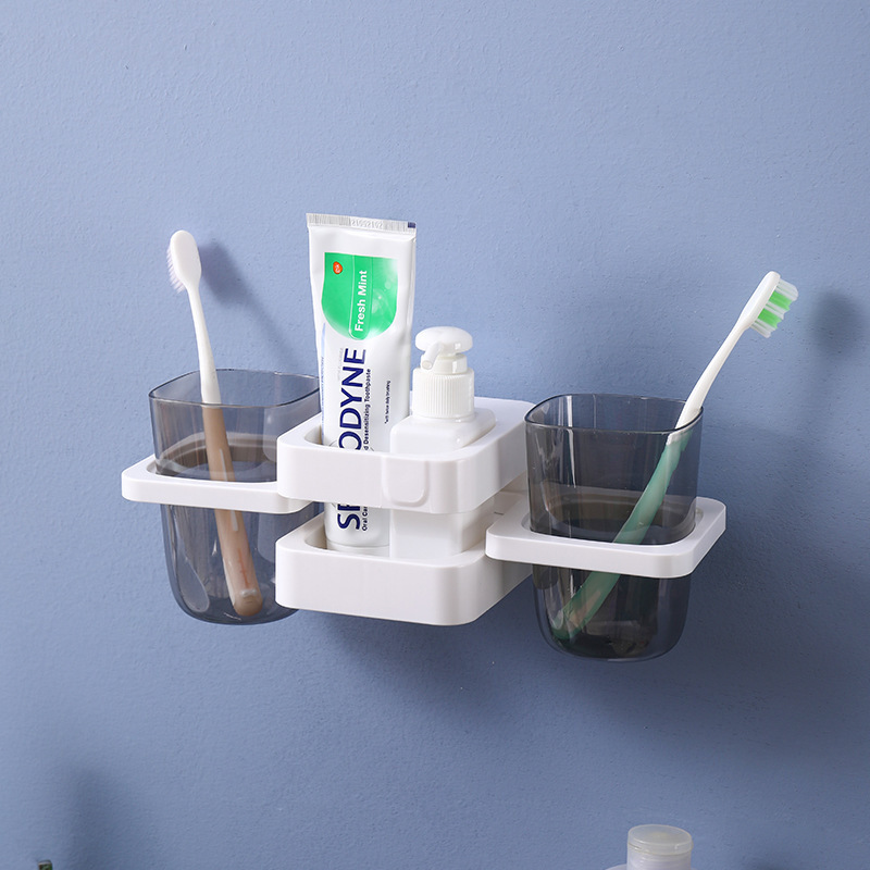 Držač za četkice - bez bušenja, za zid, rotirajući, plastični, s tiskanim logom.