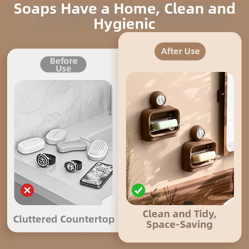 Cutie de săpun cu ventuză, capac retro rabatabil, pătrată, pentru baie – ABS, marcă Gu yi, 78 buc