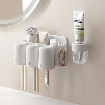 Suport pentru periuțe de dinți - montaj pe perete, fără găuri, din plastic