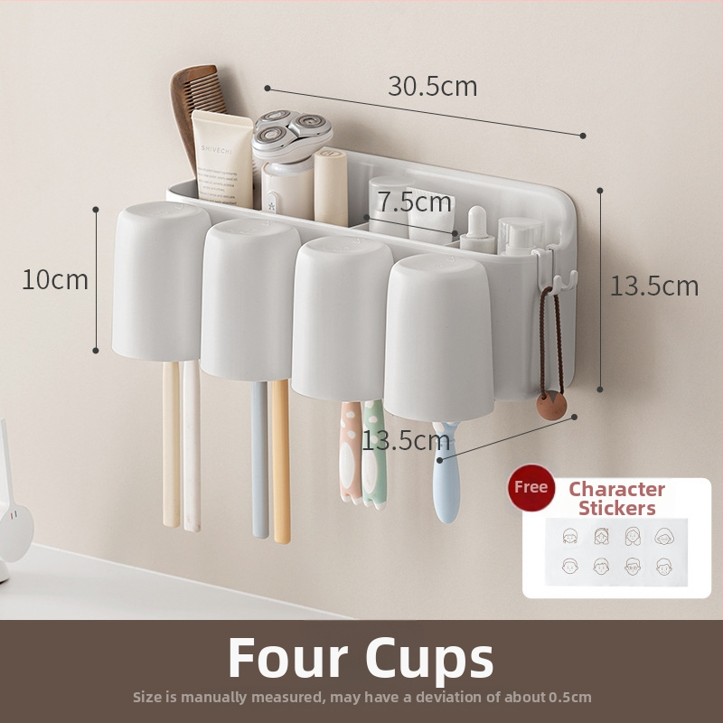 Suport pentru periuțe de dinți - montaj pe perete, fără găuri, din plastic