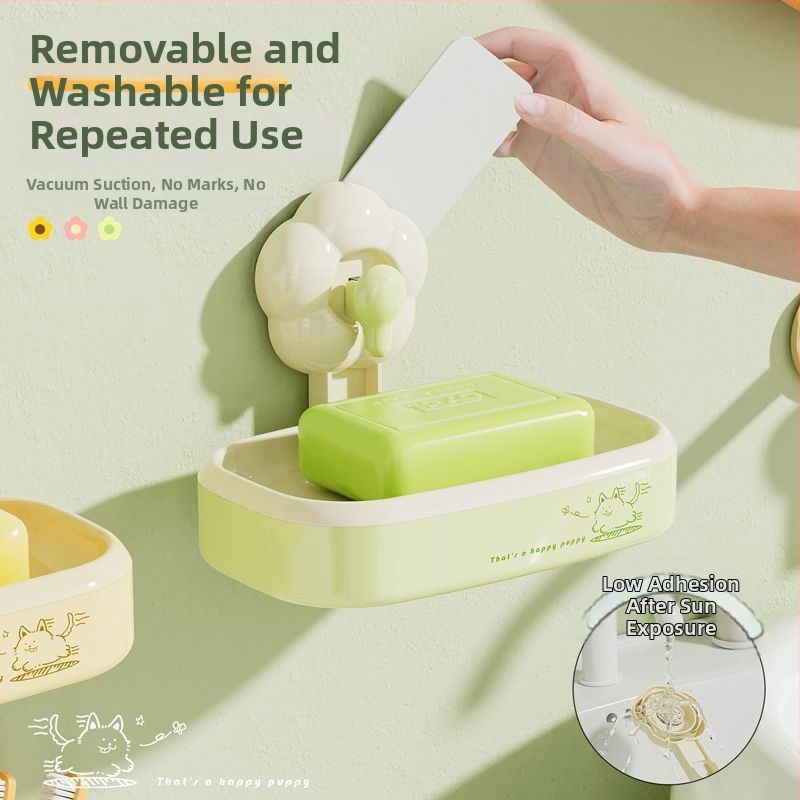 Kvetinová držiak na mydlo s vákuovým uchytením na stenu, kúpeľňa, perforovaný odvod, dvojúrovňový úložný stojan, plast, značka Yumu