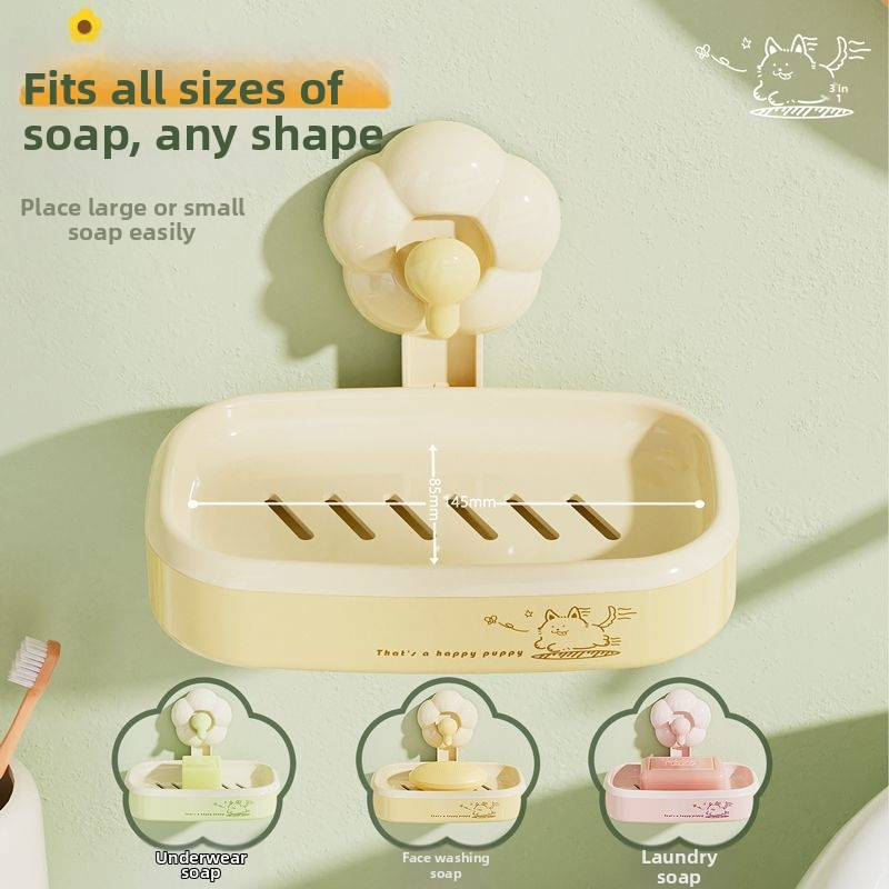 Kvetinová držiak na mydlo s vákuovým uchytením na stenu, kúpeľňa, perforovaný odvod, dvojúrovňový úložný stojan, plast, značka Yumu