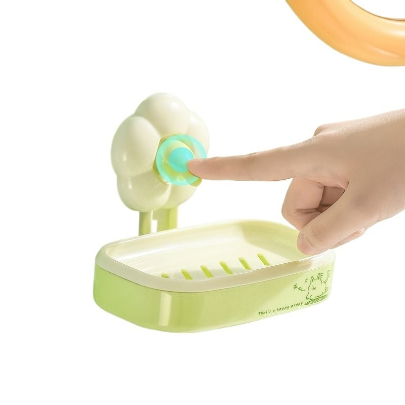 Săpunieră cu ventuză, montare pe perete, baie, drenaj perforat, suport dublu pentru depozitare, plastic, marcă Yumu