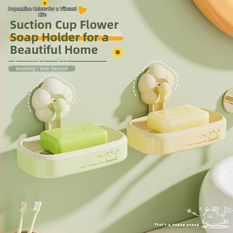Kvetinová držiak na mydlo s vákuovým uchytením na stenu, kúpeľňa, perforovaný odvod, dvojúrovňový úložný stojan, plast, značka Yumu