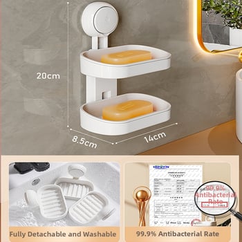 Nástenný zásobník na mydlo so sacím podložkou, dvojité úrovne, ABS, bez odtoku, bez vŕtania