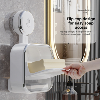 Caseta de săpun ABS și raft de depozitare pentru baie — montaj pe perete cu ventuză, fără găuri, seria Space