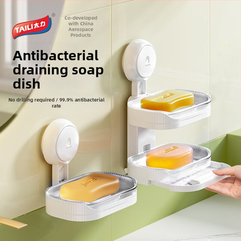 Dvojposchodový nástenný zásobník na mydlo so zásuvkou a odkvapovou misou – ABS, antibakteriálny, 48 kusov
