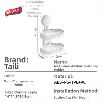 Dvojposchodový nástenný zásobník na mydlo so zásuvkou a odkvapovou misou – ABS, antibakteriálny, 48 kusov