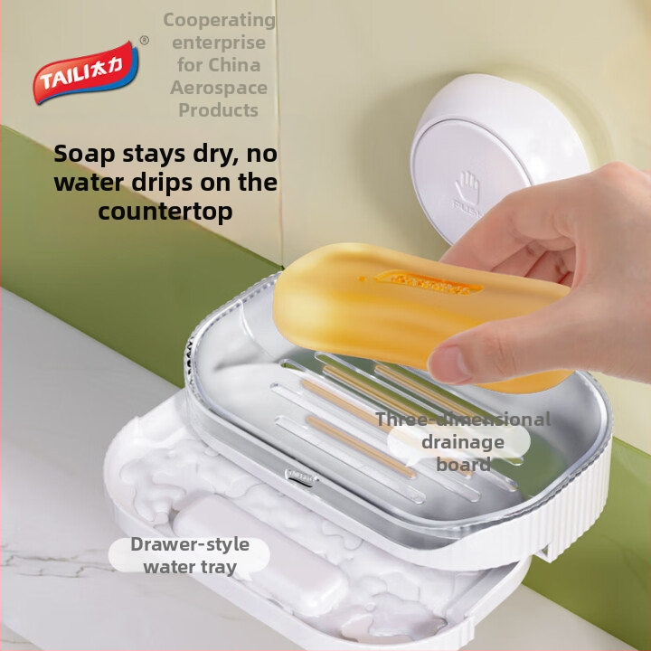 Dvojposchodový nástenný zásobník na mydlo so zásuvkou a odkvapovou misou – ABS, antibakteriálny, 48 kusov