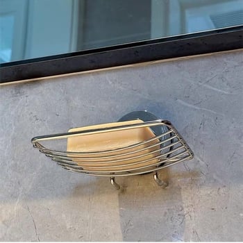 Zidni sapunik s vakuumskim pričvršćivanjem, od nehrđajućeg čelika, s mrežastim odvodenim policom