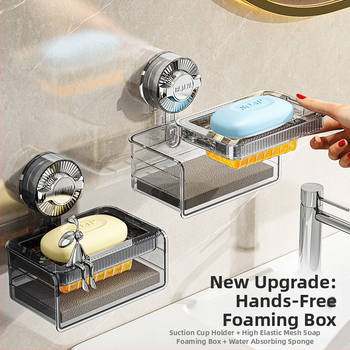 Priehľadná nástenná krabička na mydlo s prísavkou, dvojvrstvová, drenáž pre špongu