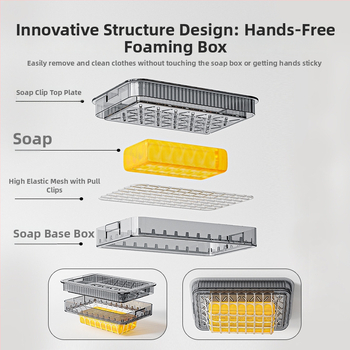 Priehľadná nástenná krabička na mydlo s prísavkou, dvojvrstvová, drenáž pre špongu