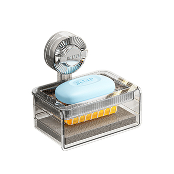 Prozirna zidna kutija za sapun s usisnom čašicom, dvostruka razina, odvod špongu