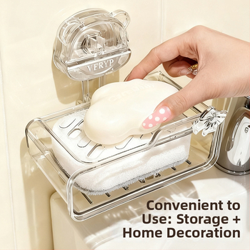 Nástenná plastová krabička na mydlo s pevným sacím čapom, bez vŕtania, odtokový zásobník na mydlo