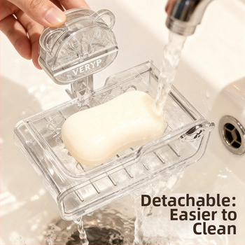 Nástenná plastová krabička na mydlo s pevným sacím čapom, bez vŕtania, odtokový zásobník na mydlo