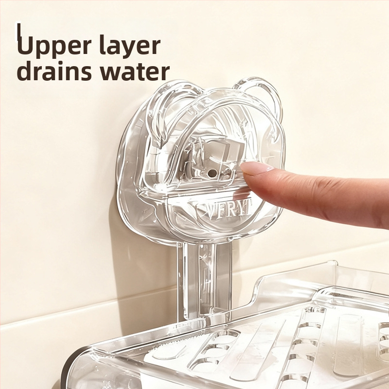 Nástenná plastová krabička na mydlo s pevným sacím čapom, bez vŕtania, odtokový zásobník na mydlo