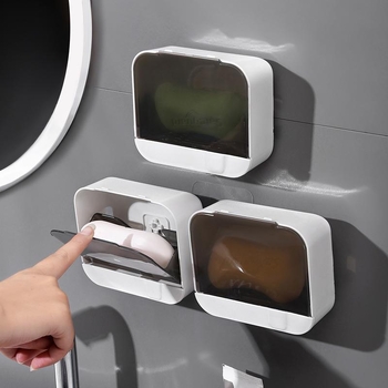 Siyang стенна чиния за сапун с дренаж и капак, монтаж с вакуумна вендуза, PP.