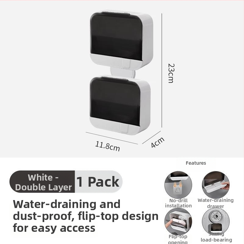 Siyang nástenný mydlovník s odtokom a krytom, montáž s prísavkou, PP